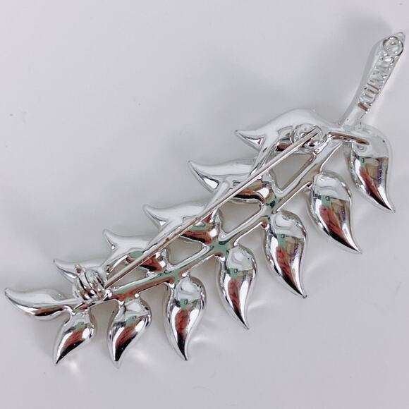 VTG 60s Signed Sarah Coventry Brooch Mid Century Silver Tone Rhinestone Leaf Pin - Picture 7 of 11